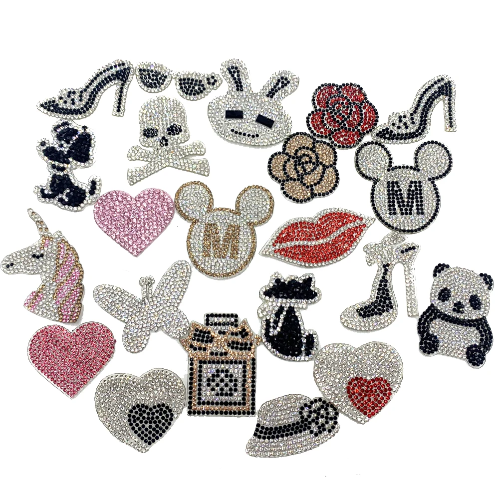 1PC Rhinestones Heart Diamond Sequin Embroidery Patches for