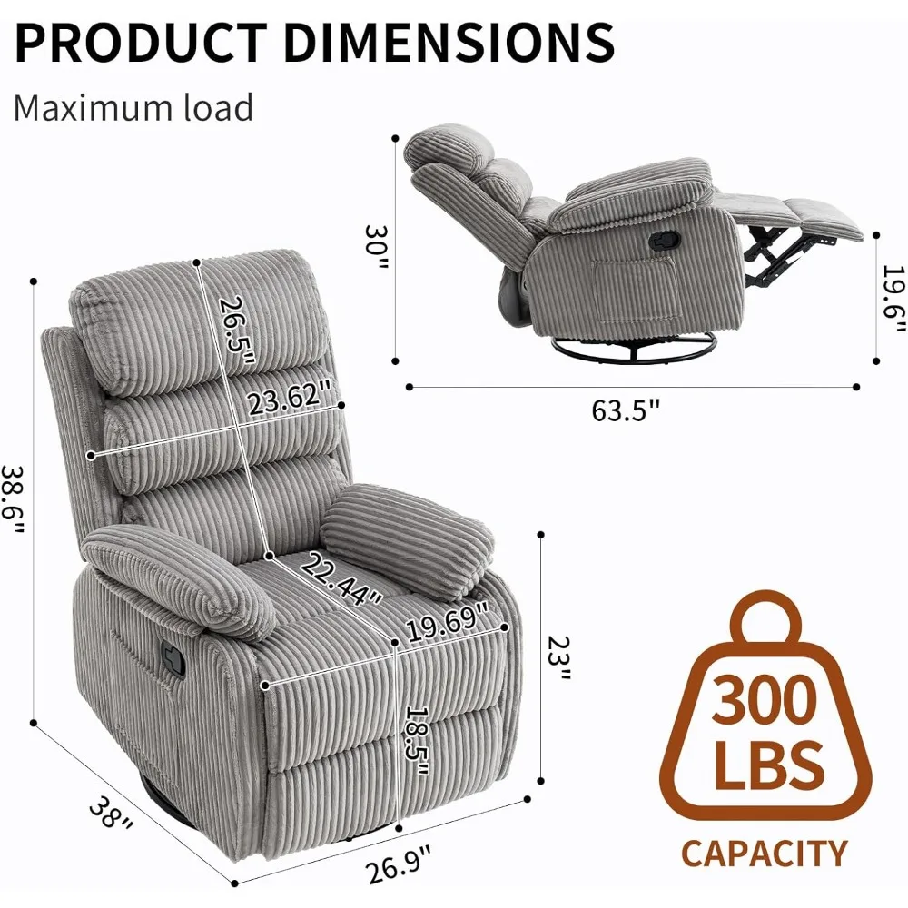 premium velvet 360° swivel rocker recliner with generous footrest - high back gliding chair for nursery, living room & compact s