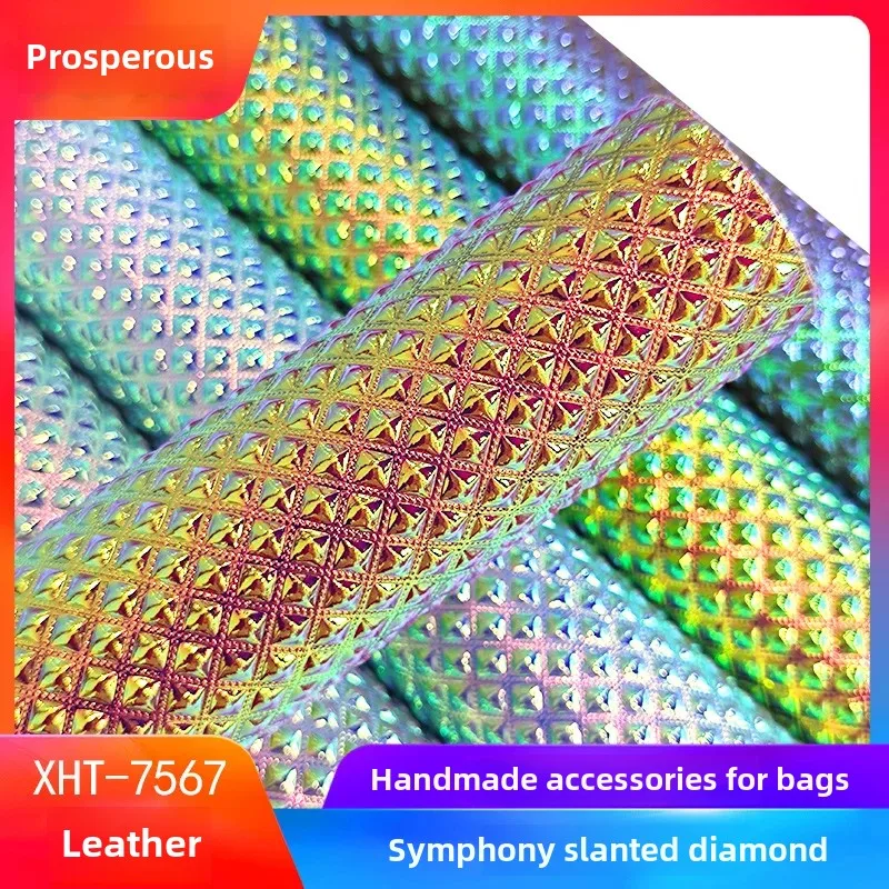 Decorative Laser Diamond PU Leather Artificial Leather Embossed Colorful Makeup Bag And Handbag Material