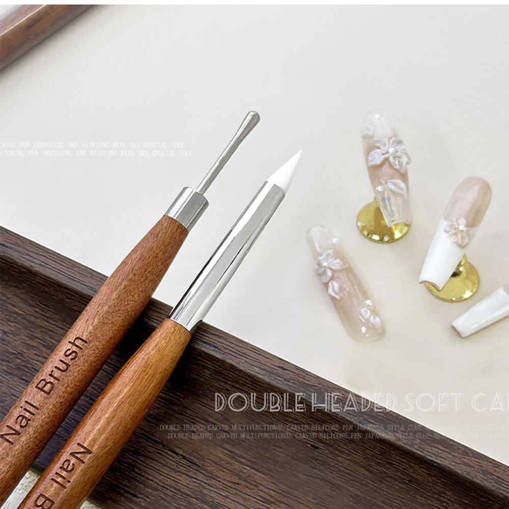 1Pc Double-ended Silicone Nail Art Carved Pen 16x1cm Multi-Function Mix Gel Nail Builder Pen DIY Painting/Sculpture Nail Brush