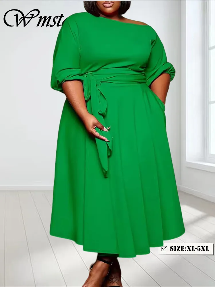 

Wmstar Plus Size Dresses for Women Solid O Neck Hem Elegant New Bandage Fashion Maxi Dress New Clothes Wholesale Dropshipping
