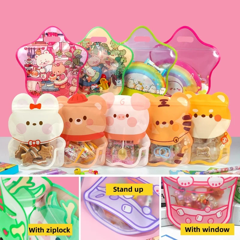 StoBag 50pcs Cartoon Candy Food Packaging Bags Ziplock Cute with Handle Kids Gift Plastic Sealed Cookies Snack Storage Pouches 3