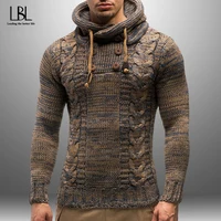Mens Fashion Solid Color Knit Hooded Sweaters Round Neck Long Sleeve Slim Fit Pullover Tops Autumn Winter Male Casual Sportswear 1