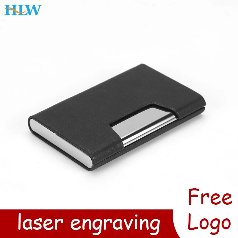 Laser Engraved LOGO Business Card Case Stainless Steel Aluminum PU Case Lid Credit Card Men's Business Card Holder Card Wallet