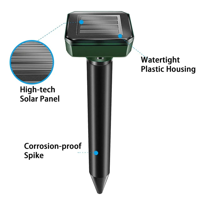 6 Pack Outdoor Solar Pest Cester Repeller Ultrahangos Állati Vakondviselő Gopher Vole Kígyó Rágcsáló Chaser Elrettentő Kártevőirtó Szerszámok - Image 6