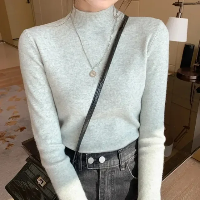2024 Turtleneck Sweater Women New Fashion Stretch Tops Women Knitted Pullovers Long Sleeve Bottoming Knitted Wool Sweater 2