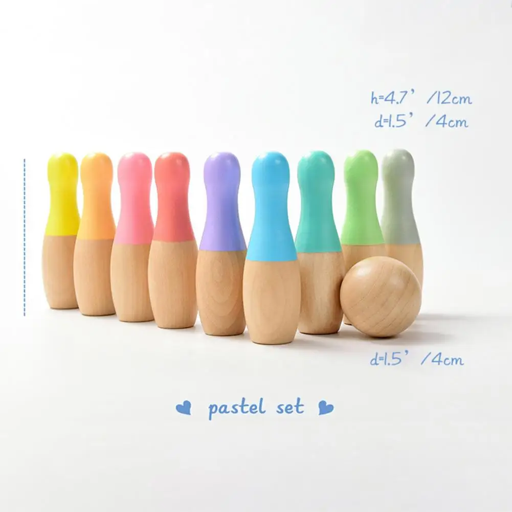 Wooden Bowling Toy Fine Workmanship Safe Use Wooden Kids Indoor Outdoor Bowling Toys Kids Set Interactive Toy