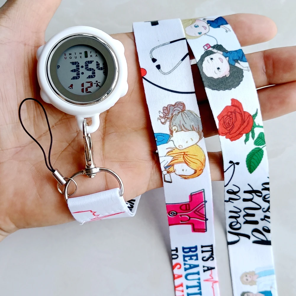 Unisex Women Mens Nurse Doctor Hospital Medicine Care Cartoon Lovely Lanyards Rope Keychains Digital Pocket Watches Hang Clock pocket watch,medical accessories
