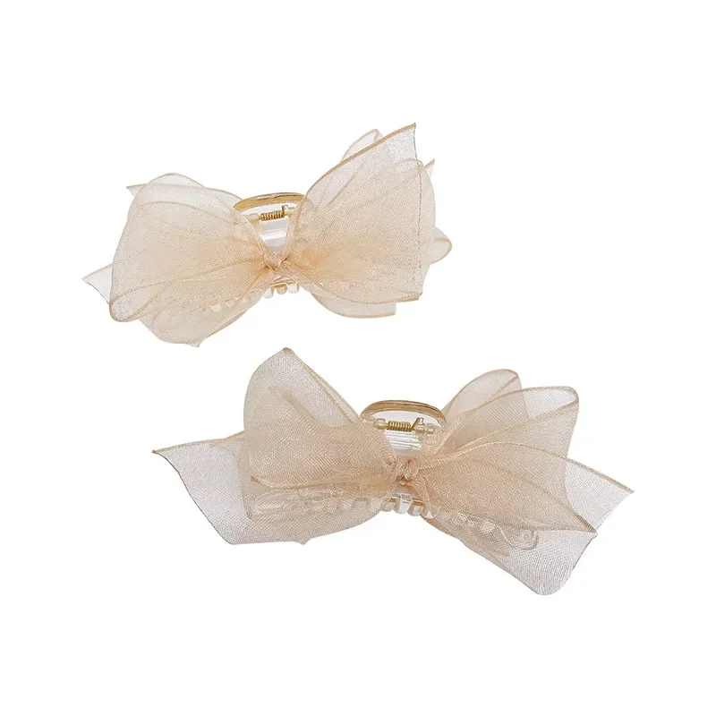 Morsetto per artigli per capelli con fiocco in rete di pizzo Donna Ragazza Dolce Bowknot Capelli afferra Morsetto Frangia coreana Forcine Accessori per copricapo Bianco Nero - immagine 5