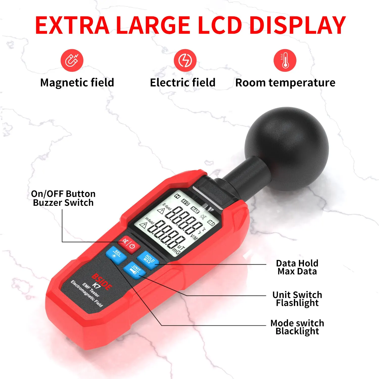 1 PC BSIDE K7 Electromagnetic Radiation Detector Handheld Electromagnetic Wave Tester Dual Alarm Dual Mode on The Same Side