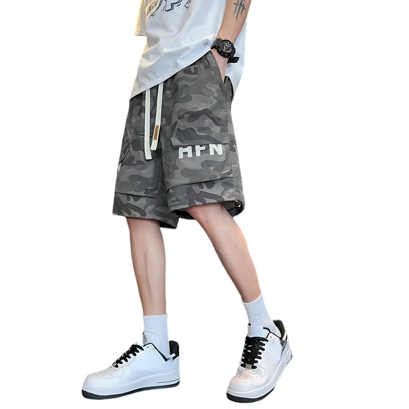 Camouflage Cargo Shorts Men Streetwear Korean Tide Loose Knee Pants Casual Basketball Sweatpants Hip Hop Shorts