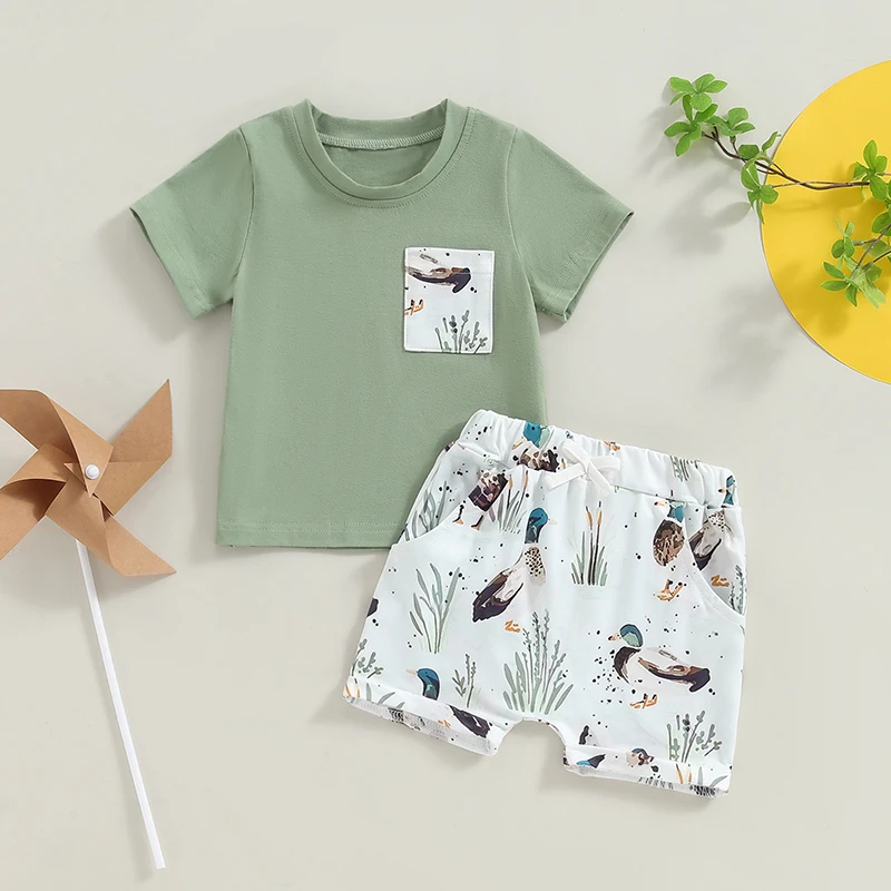 Toddler Baby Boy Summer Clothes Free Range Duck T Shirt and Shorts 2Pcs Set Casual Farm Outfit baby boy outfits baby outfits