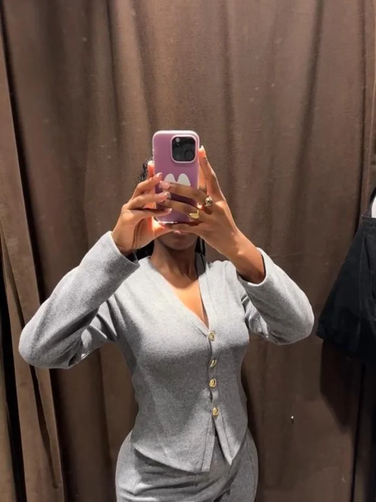 Knit Coats Pants Suits Women V Neck Single Breasted Long Sleeves Elastic Waist Sets Female 2025 Autumn Winter Casual Knitwears