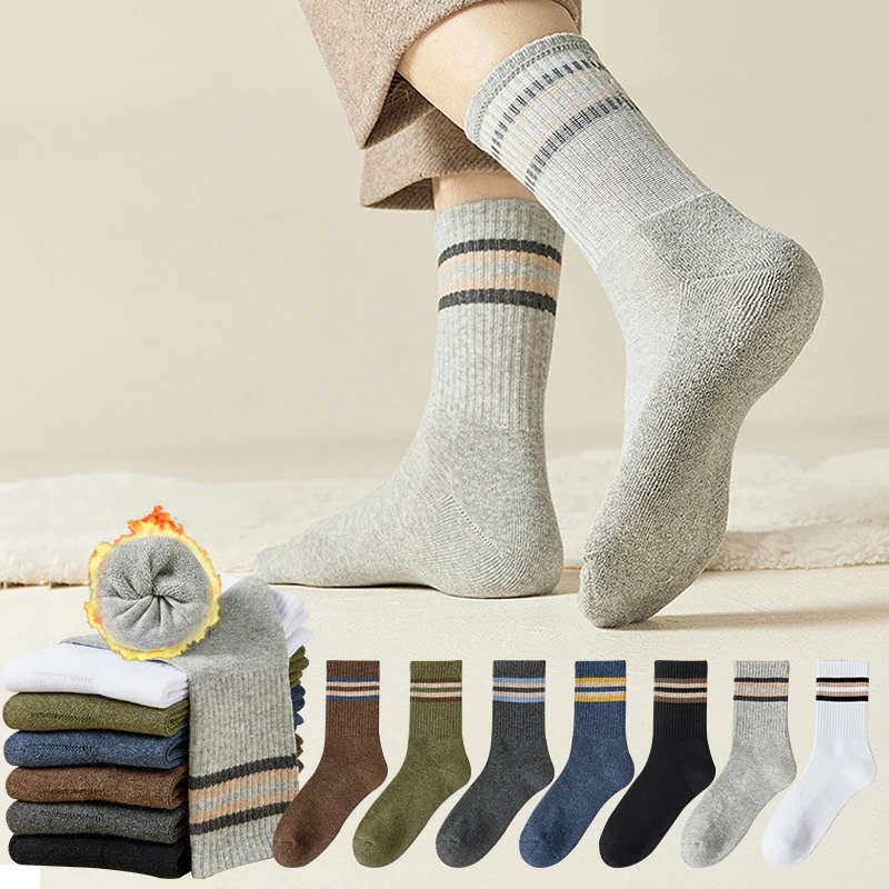 

New Men's Socks High Quality Casual Winter Thicken Absorb Sweat Floor Terry Socks Striped Fashion Simple Warm Socks Long Sleep