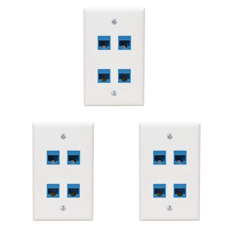 3X 이더넷 벽 플레이트, 4 포트 암컷 벽 플레이트, Cat7, 6, 6E, 5, 5E 이더넷 장치와 호환 가능, 파란색