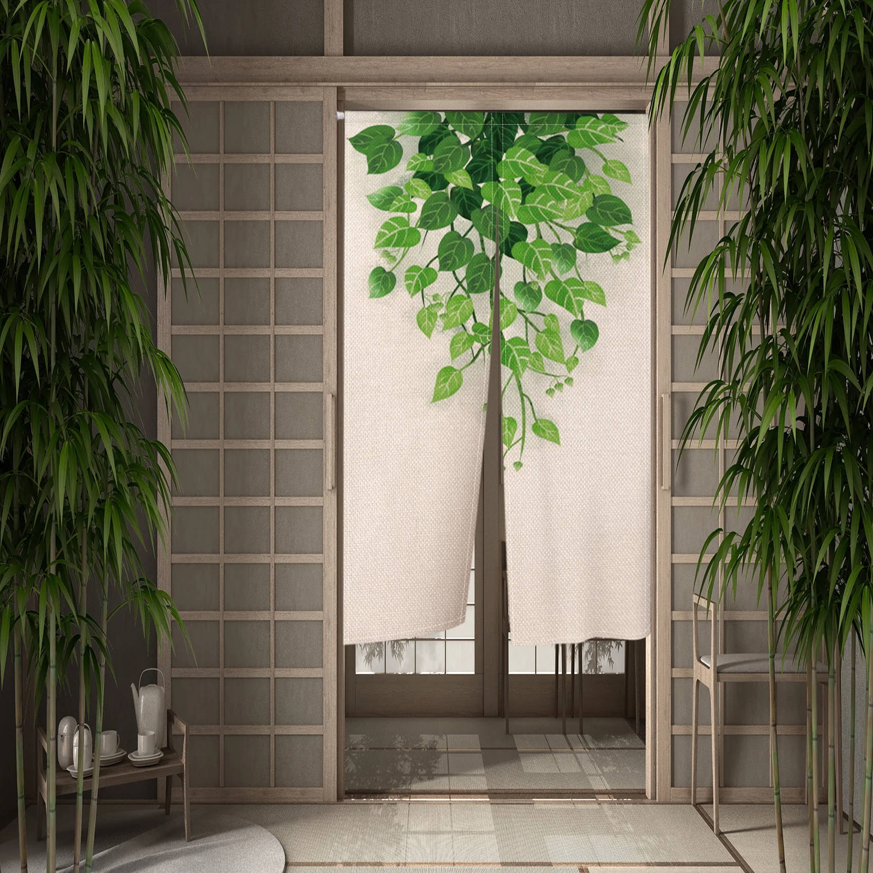Tropical Plants Leaves Door Curtain Japanese Botanical Doorway Curtains for Living Room Bedroom Entrance Partition Noren 6