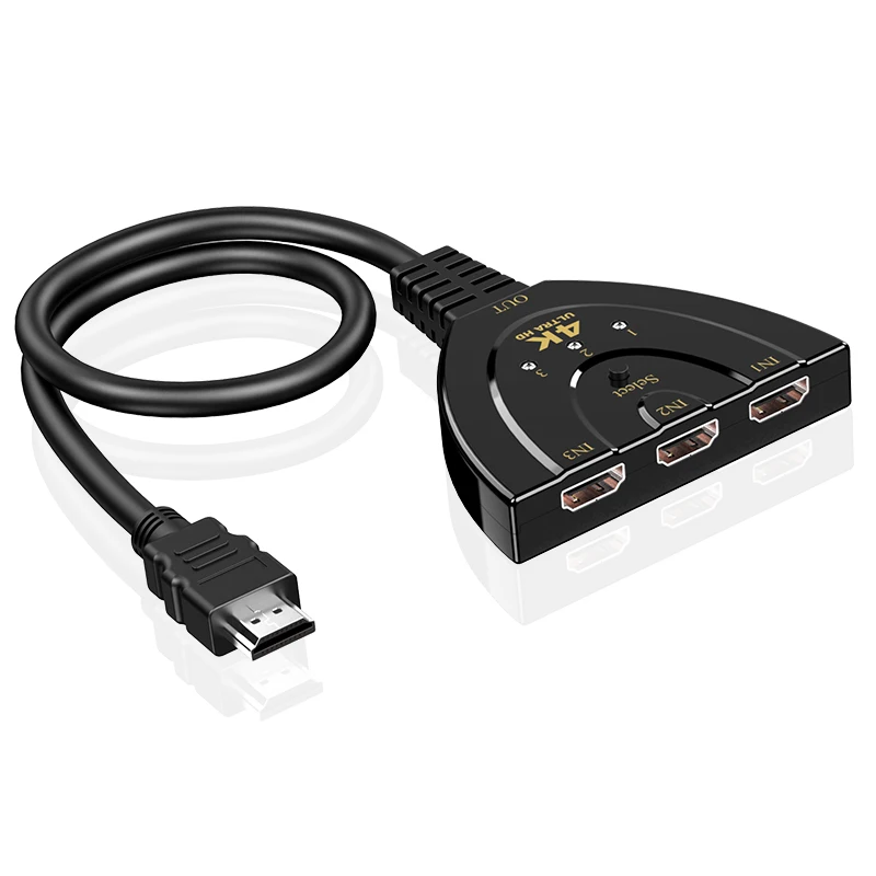 4K HDMI Switcher 3 Port HDMI Switch 3 in 1 Out with High Speed Switch Splitter Pigtail Cable Supports Full HD 4K 1080P 3D Player