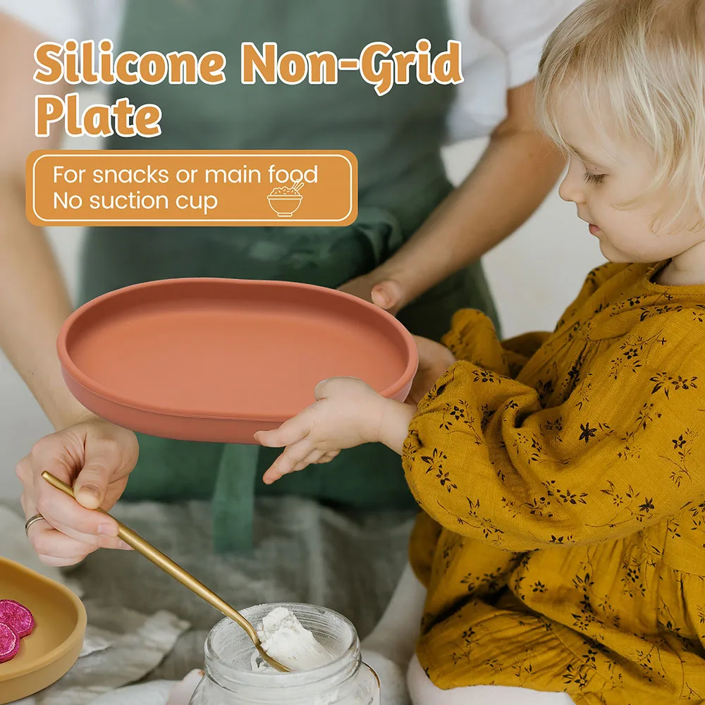 Baby Safe Silicone Dining Plate Suction Cartoon Children Dishes Feeding Toddler Training Tableware Retro Kids Smile Face Plate 3