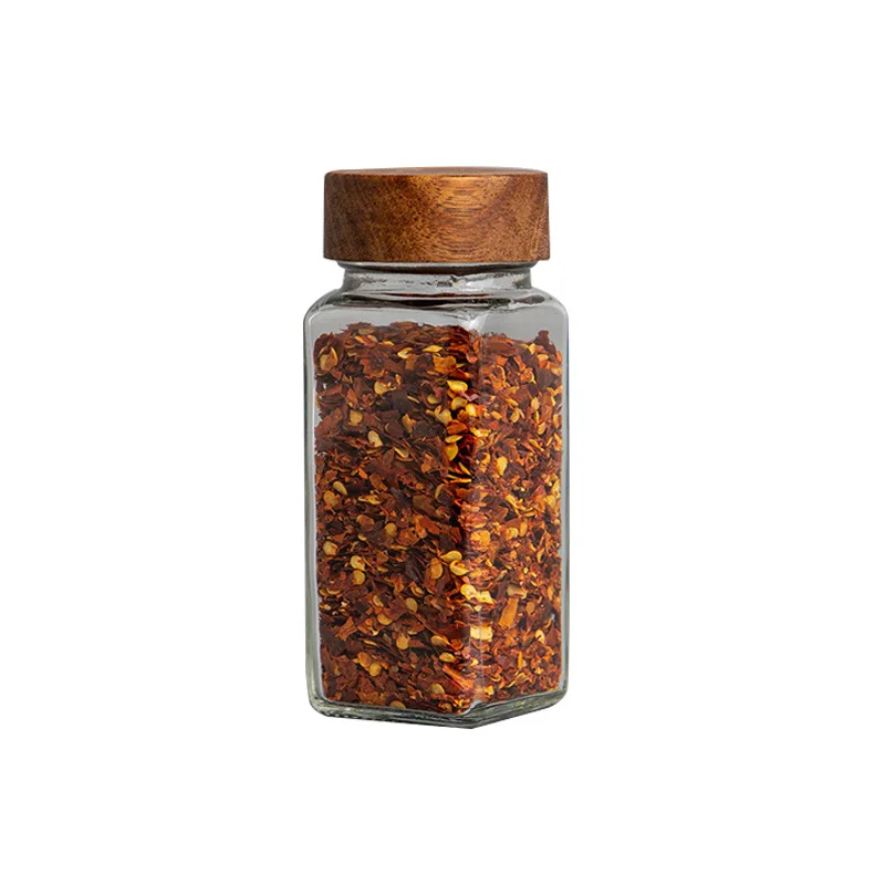 Simple Wooden Lid Seasoning Bottle Square Transparent Glass Can Multi-Function Kitchen Cooking Table Salt Spice Storage Tool 4