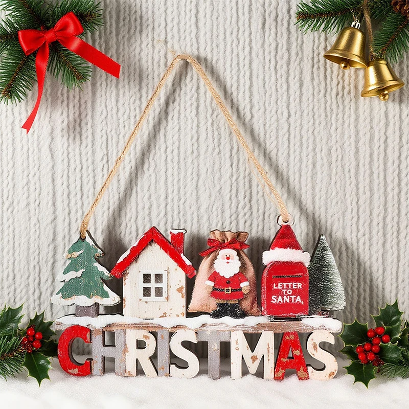 Christmas Hanging Pendant Wooden Crafts Xmas Tree Santa Claus Wall Ornament Natal Navidad Christmas Decor Happy New Year
