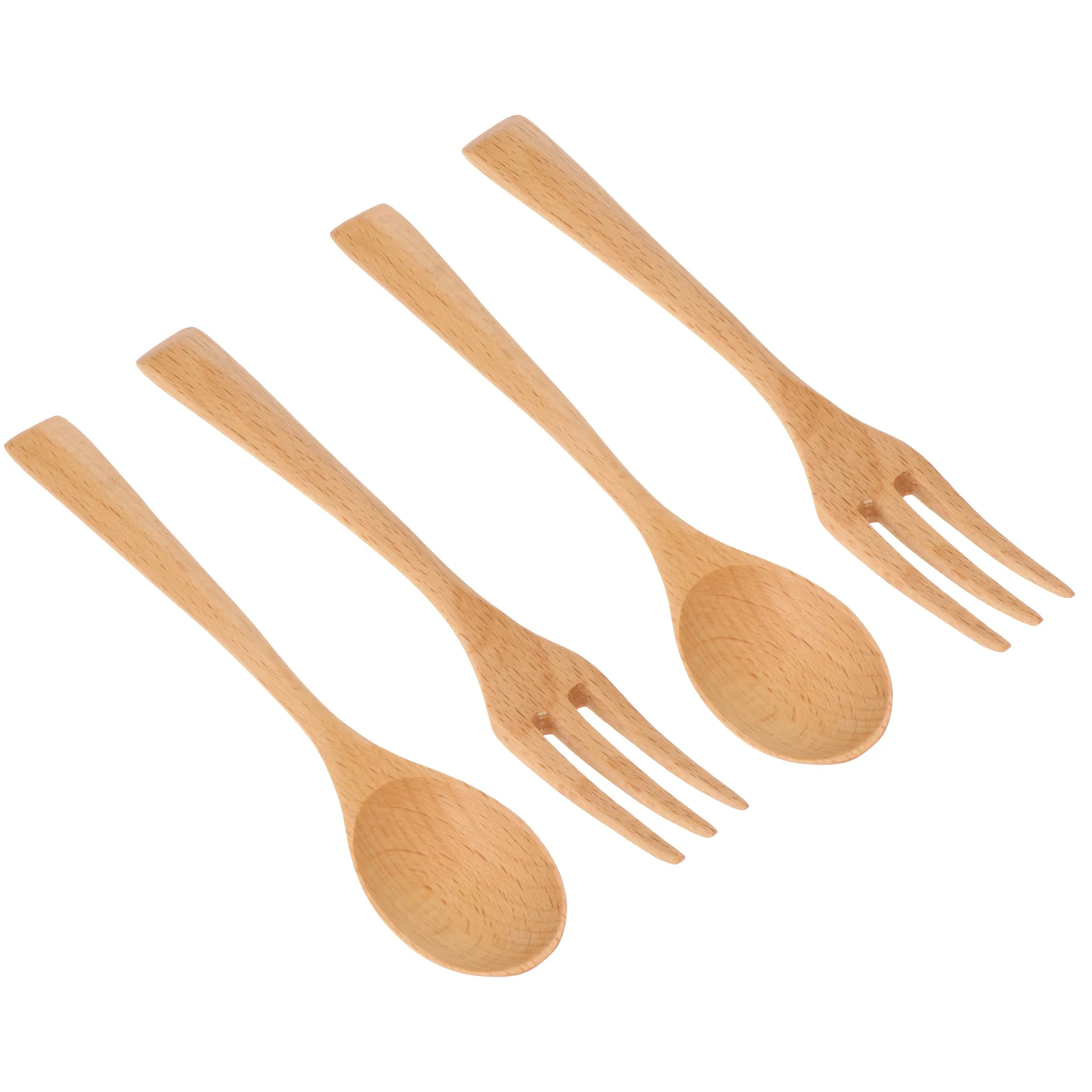 

4Pcs Wooden Dessert Spoon Fork Kit Durable Spoons Forks Flatware (Log Color)