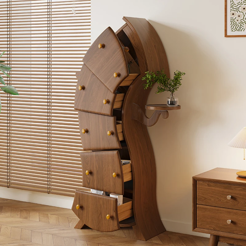 

Solid Wood Fork Waist Robot Chest of Drawers Personalized Creative Quarter Insertion Twisted Hallway Storage Head Tilt Cabinet