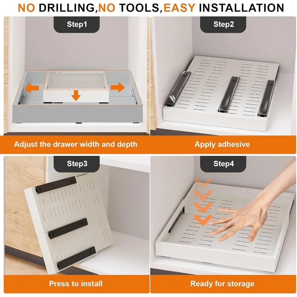 Expandable Pull Out Cabinet Organizer with Depth(16"-22") and Width(12 "-20"), Adhesive Slide out Drawers for Pots, Spice 6