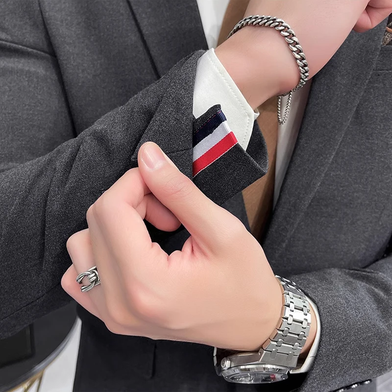 Luxury Men Blazer Spring and Autumn Fashion Men's Solid Color Casual Business Suit Jacket Groom Wedding Dress Party Suit Coat 6