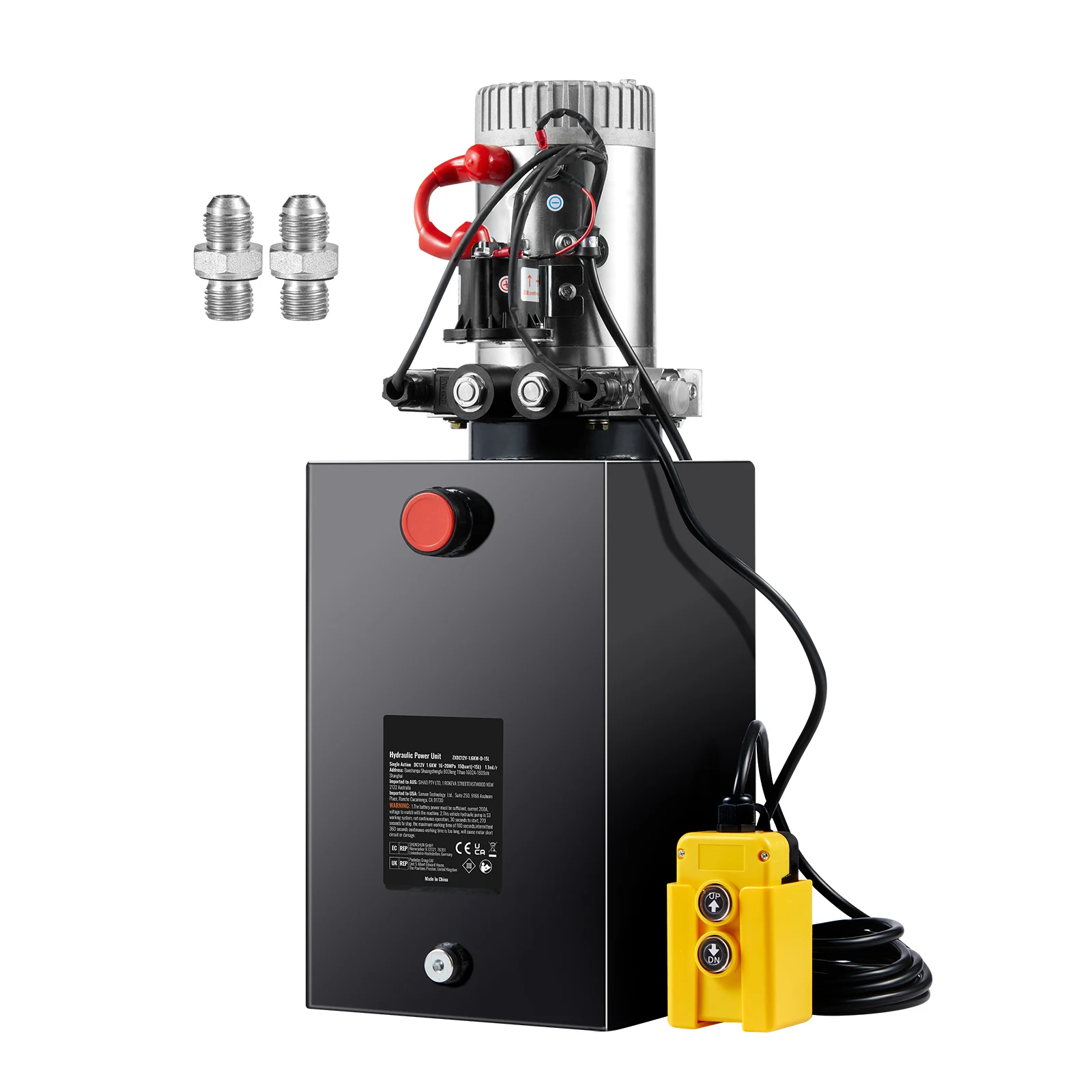 SucceBuy Hydraulic Pump 15 Quart Hydraulic Power Unit Double Acting Dump Trailer Pump, 0.91GPM Flow Rate DC 12V Hydraulic Pump - 1