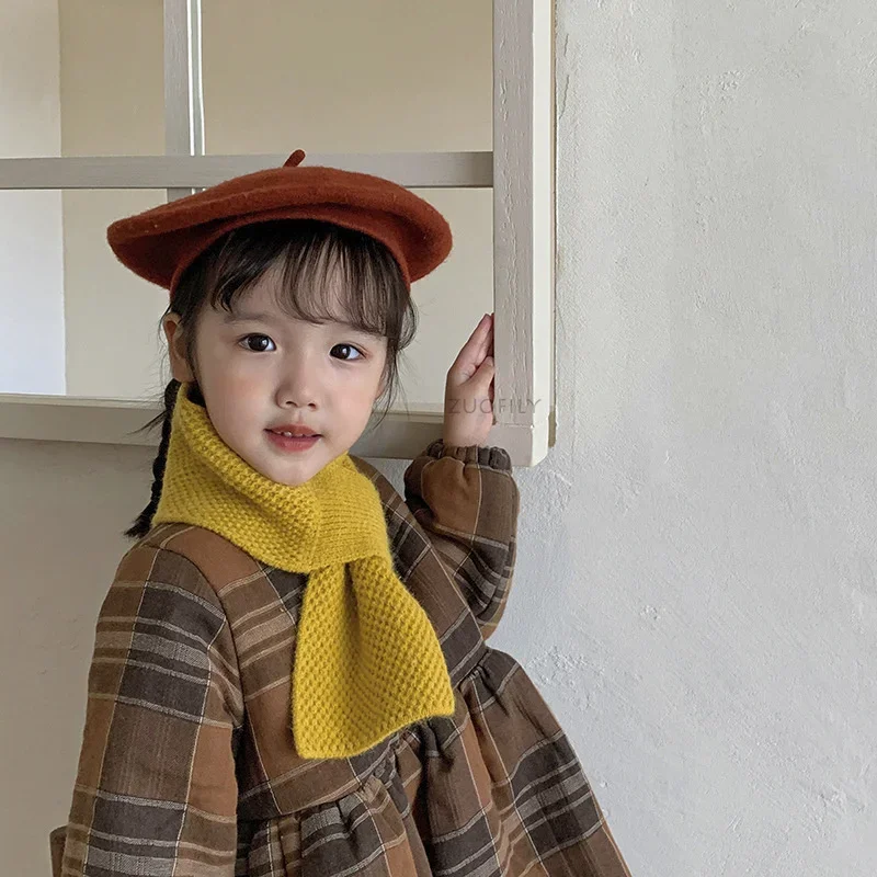 어린이 겨울 스카프,  따뜻한 니트 솔리드 스카프, 남아 여아용 소프트 키즈 스카프,  두꺼운 따뜻한 목도리 액세서리
