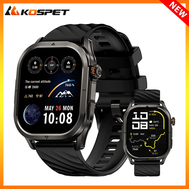 KOSPET MAGIC P10 Smart Watch For Men Dual-Band GPS Stainless Steel 5ATM IP69K Waterproof BT Call 1.96" AMOLED for Android iOS