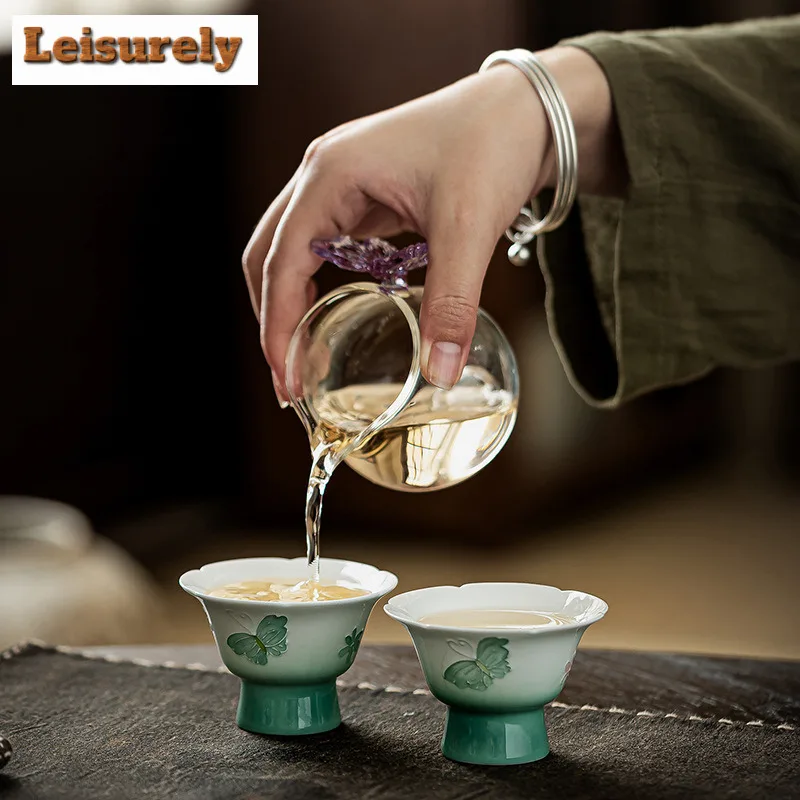 Butterfly Flower Travel Tea Set Kit Aesthetic 1 Pot 2 Cups Tea Brewing Organizer Portable Outdoor Handbag Teaset Collection Gift