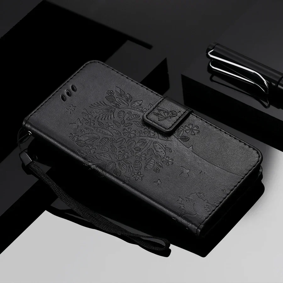 Elegant Leather Wallet Flip Case with Tree Design – Premium Mobile Protector
