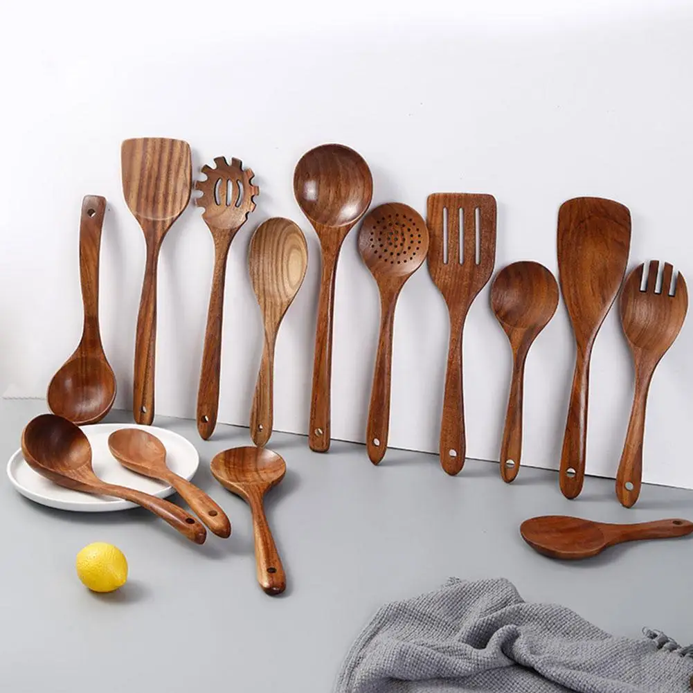 Wooden Spoons for Cooking Acacia Wood Cooking Utensils Set Wooden Kitchen Tools Spoon Rest Nonstick Cookware Kit Safe