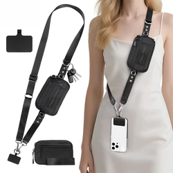 Multifunctional Adjustable Crossbody Phone Lanyard with Card & Passport Holder - Simple Nylon Design, Unisex (Black)