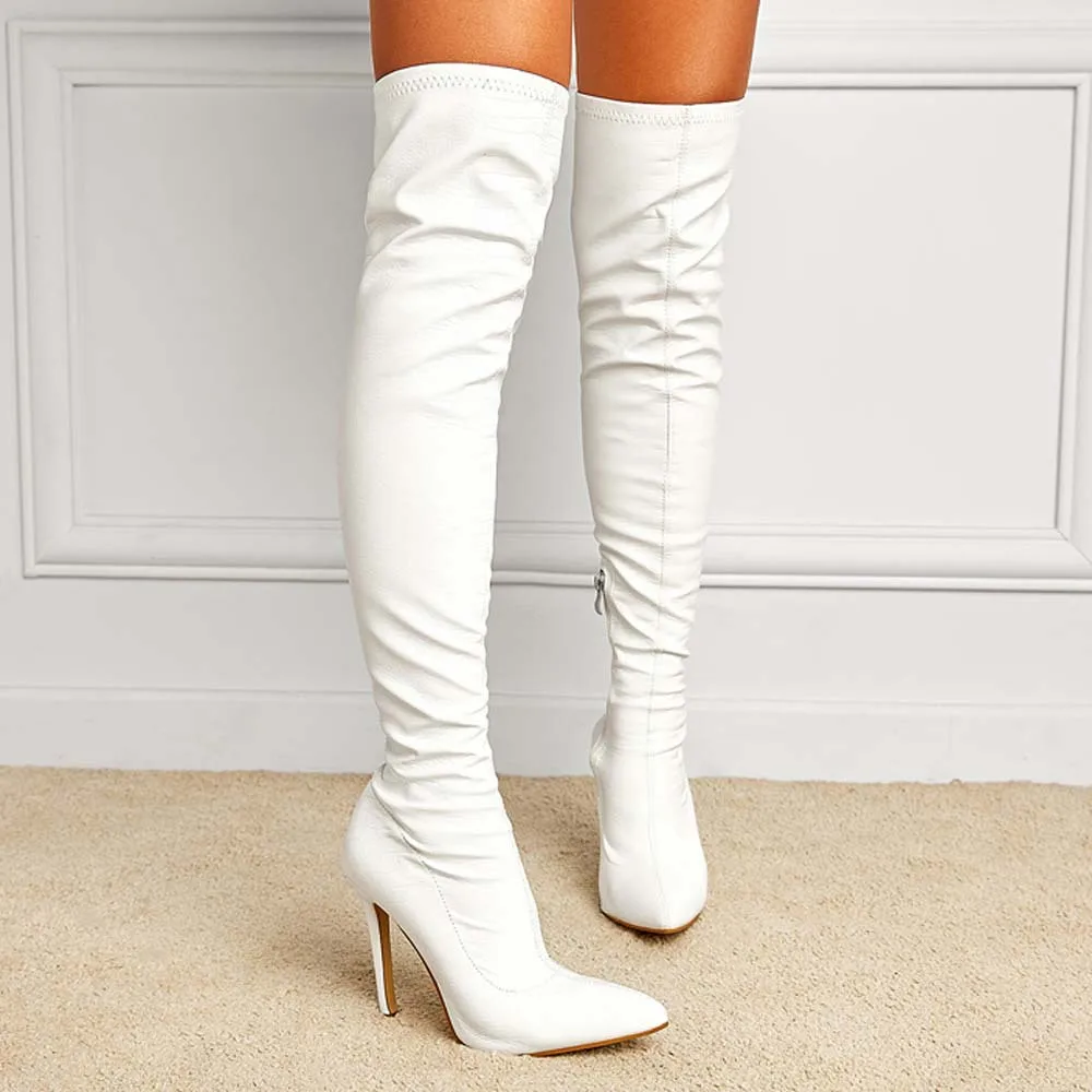 Trendy PU Stripper Wear 11 CM Thigh High Boots Winter Heel Shoes Stilettos Ladies Long Boots Women Shoes