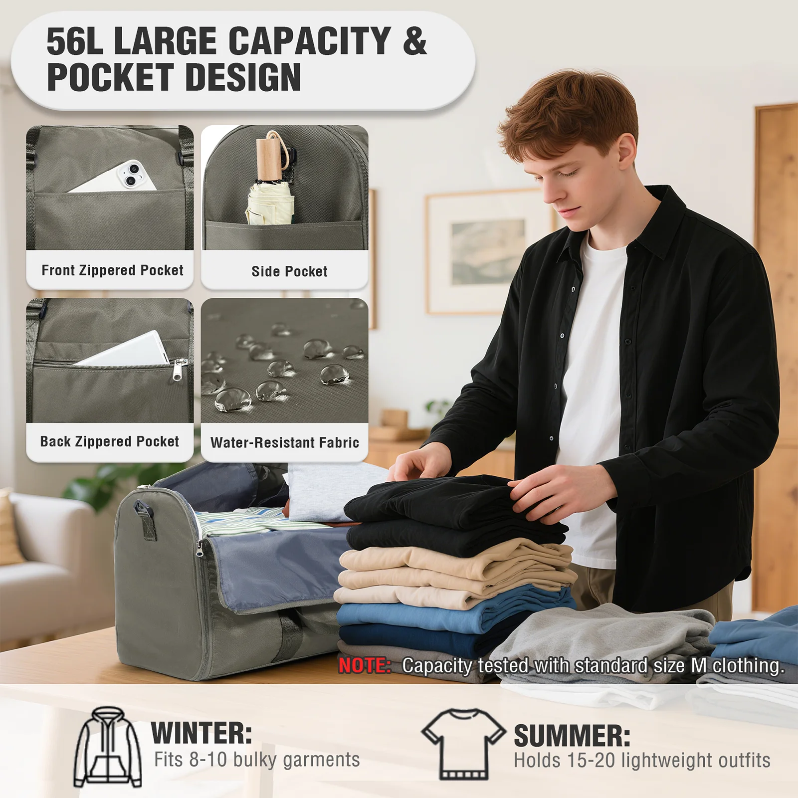 Men's Women Suit Garment Bag Large Capacity Suit Holders Travel Bag Convertible Bag, Clothing Storage Bag, Handbag Crossbody Bag