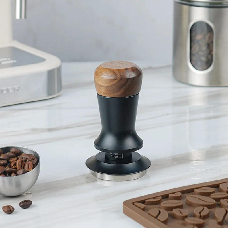 Espresso Coffee Tamper 51/53/58mm Walnut Adjustable Height Constant Force Stainless Steel Base Internal Spring