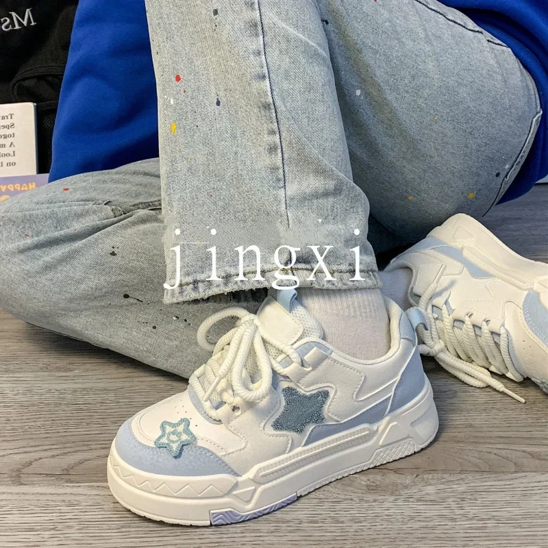 Blue White Sports Shoes Casual Platform Sneakers Women Kawaii Lolita Vintage Vulcanize Korean Fashion Designer Flats Footwear
