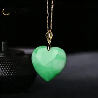Natural Myanmar Jade Heart Pendant Dry Cyan Yang Green Love Necklace Personality Simple Jewelry for Men and Women Holiday Gifts 1