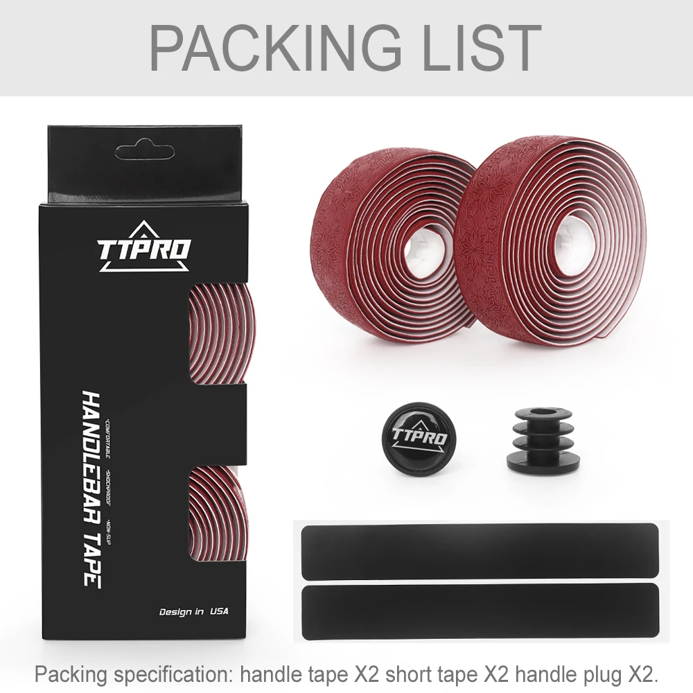 TTPRO Snow Anti-Slip Road Bike Handlebar Tape PU Shock Handle Bar Tape w/ Bar End Plugs Bicycle PU Anti-Vibration Wrap