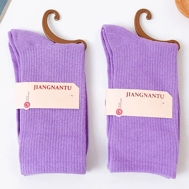 26 Solid Color Four Seasons Women's Socks Middle Tube Socks Candy Sock Cute Cartoon Girl Socks Pure Cotton Comfortable Home Sock 1 pair-019