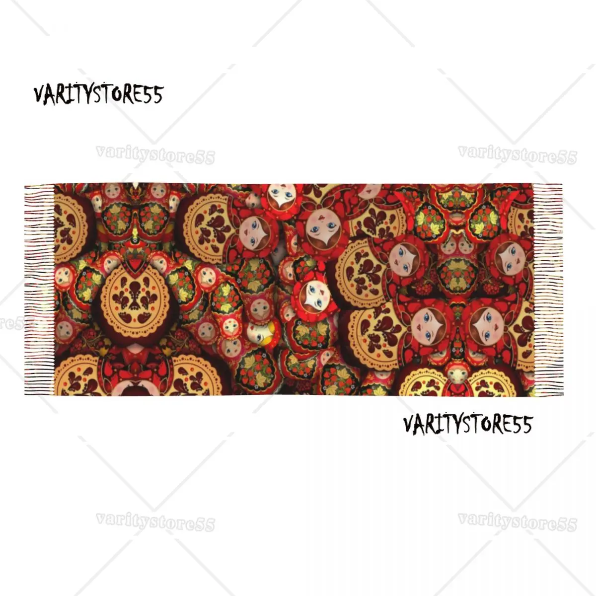 Russia Matryoshka Doll Tassel Scarf Women Soft Russian Folk Art Babushka Pattern Shawls Wraps Lady Winter Scarves