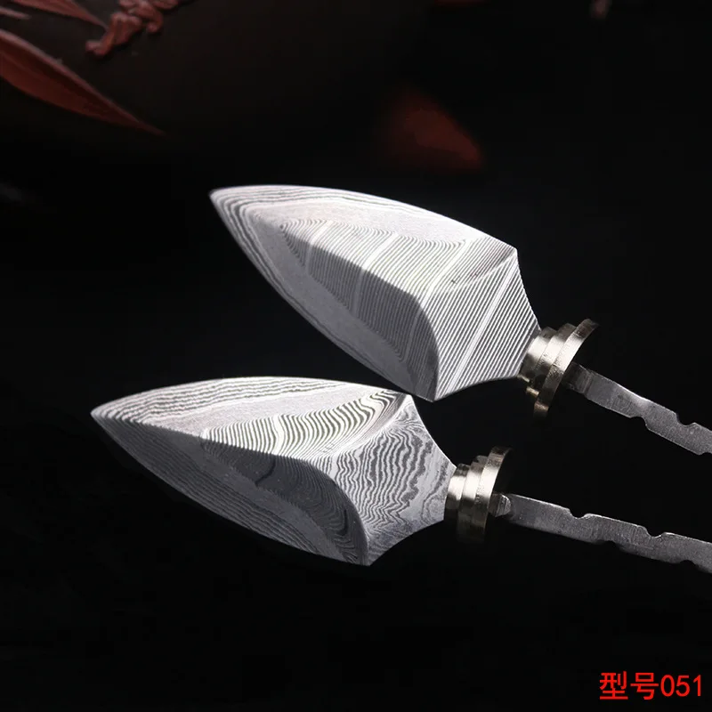 DIY Semi-finished Damascus Steel Net Pattern Pu'er Tea Knife Needle Accessories for Pu'er & Dark Tea Ceremony DIY Knife Bank