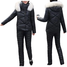 

Womens Two Piece Snowsuits Ski Jacket and Sport Pants Set Winter Warm Thick Ski Outfits Skiing Insulated Hoodie Snowboard Suits