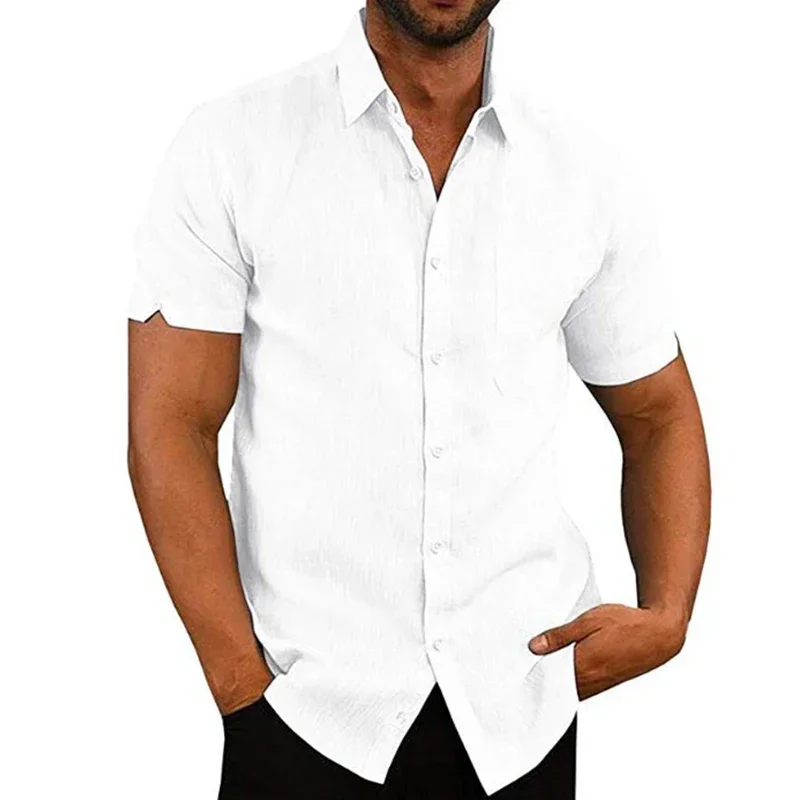 Description Picture 5 of itemSummer Cotton Linen Shirts For Men Casual Short Sleeved Shirts Blouses Solid Turn-Down Collar Formal Beach Shirts Male Clothing