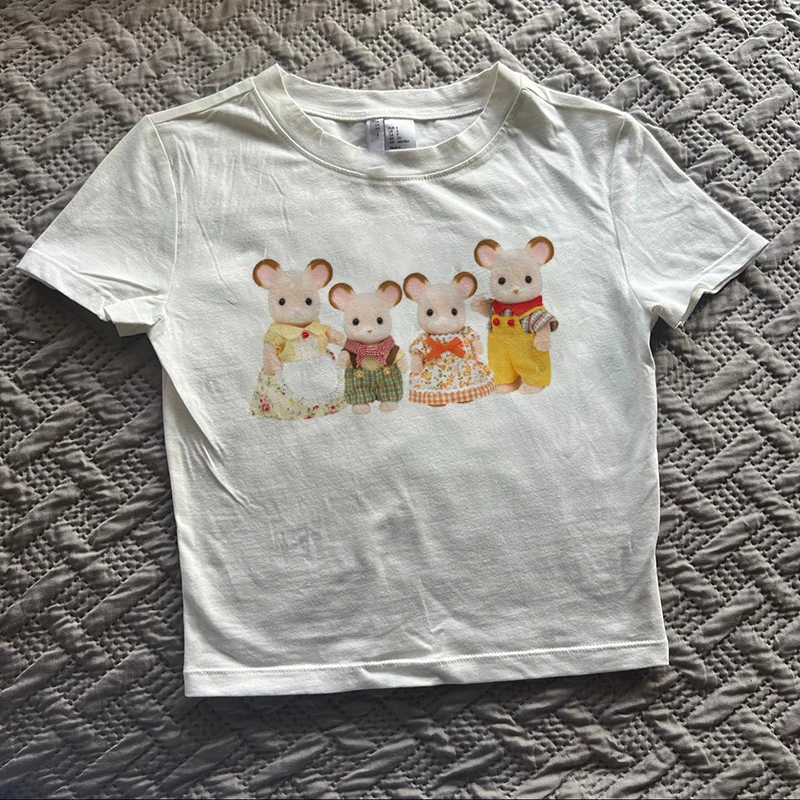 

Y2K Gothic Girls Cute Fun Printed short T-shirt Women's Printed O-Neck Slim Fit Short 90s Sexy Street Casual Pattern Y2K Top