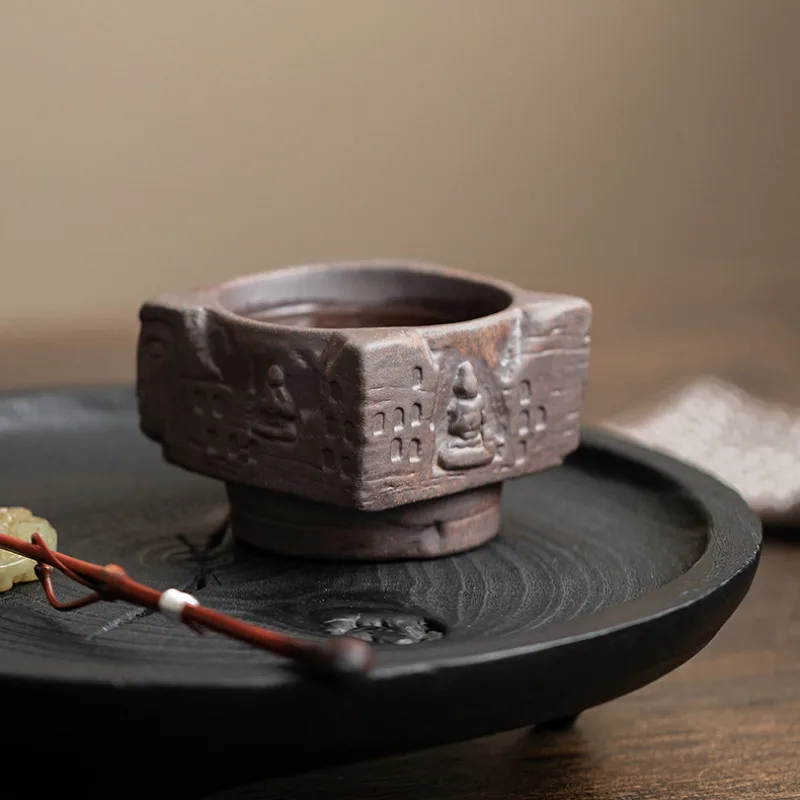 50ml Old Rock Mud Zen Buddha Shadow Square Teacup Zen Tea Bowl Water Jug Tea-tasting Smelling Cup Chazhan Master Cups Drinkware