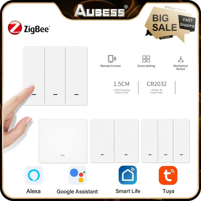 

Tuya ZigBee 1/2/3 Gang Wireless 9 Scene Switch Push Button Controller Switch Battery Powered Transmitter Support Smart Life APP