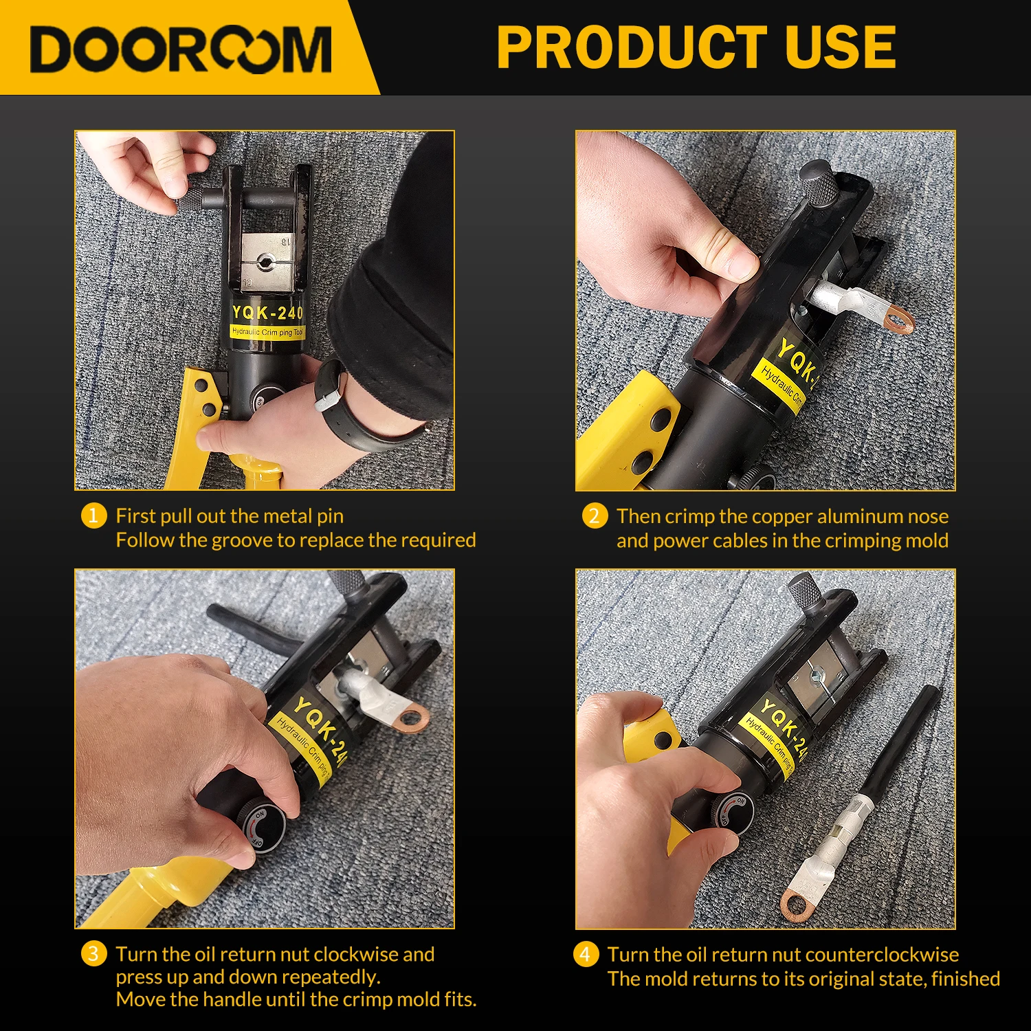 DOOROOM Hydraulic Crimping Tool Speedy Hydraulic Crimping Pliers YQK 70 Range 16-300mm Pressure Cable Cutter Wire Stripper Tool 3